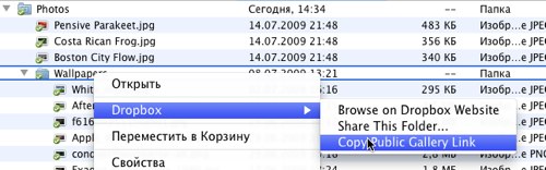 Dropbox — ссылка на галерею