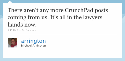 Twitter Michael Arrington на тему CrunchPad