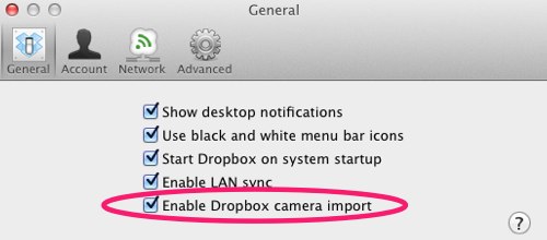 Dropbox camera import