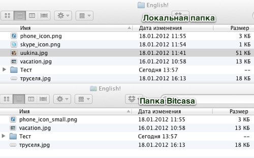 Локальная папка и Bitcasa