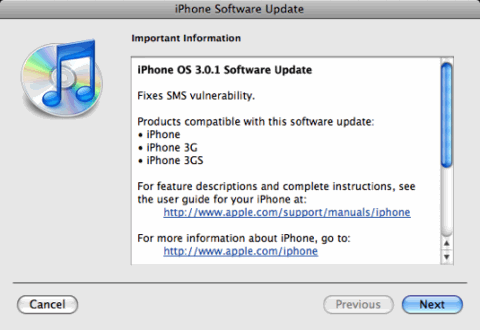 обновление iphone OS 3.0.1