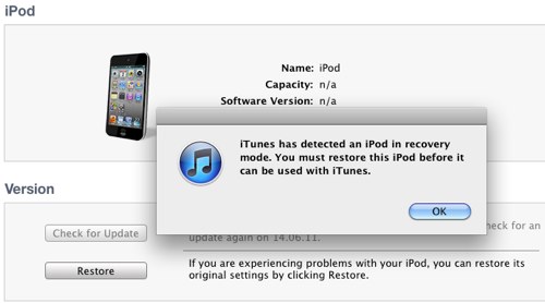 iTunes, режим восстановления iPod iPod restore mode