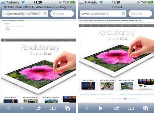 Подмена адресной строки в Safari iOS 5.1
