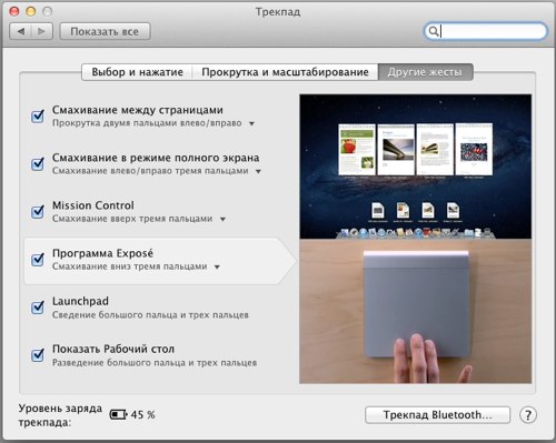 Настройка трекпада в Lion
